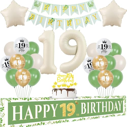 Crazy-M 19. Geburtstag Ballon-Set: 30 Stück, Grün, Gold, Weiß; BALLOON; 19. Geburtstag; Erwachsene; Unisex-Jugendliche; Sternförmig, bedruckt Crazy-M 19. Geburtstag Ballon-Set: 30 Stück, Grün, Gold, Weiß; BALLOON; 19. Geburtstag; Erwachsene; Unisex-Jugendliche; Sternförmig, bedruckt von Crazy-M