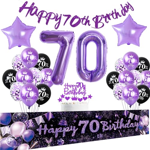 Crazy-M 70. Geburtstag Frau Dekoration: Girlande, Banner, Ballons, Tortendeko & Band - Lila & Schwarz Crazy-M 70. Geburtstag Frau Dekoration: Girlande, Banner, Ballons, Tortendeko & Band - Lila & Schwarz von Crazy-M