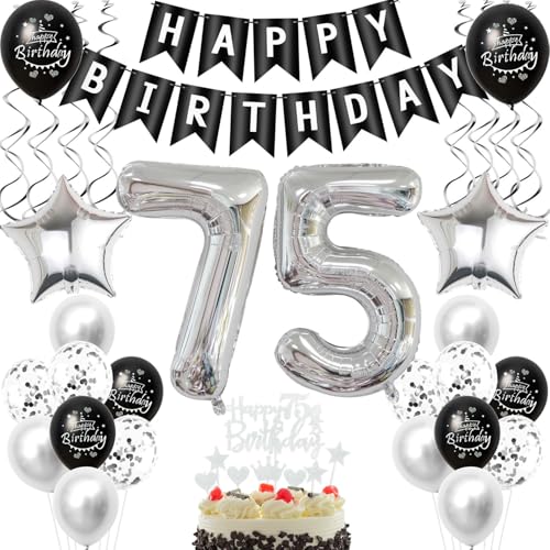 Crazy-M Schwarz Silber 75. Geburtstag Dekoration Set: 24 Stück, Unisex, Senioren, Metallic Finish, Konfetti, BALLOON, Geburtstagsdeko-Set, Happy Birthday, 75 Jahre, Silber, Schwarz Crazy-M Schwarz Silber 75. Geburtstag Dekoration Set: 24 Stück, Unisex, Senioren, Metallic Finish, Konfetti, BALLOON, Geburtstagsdeko-Set, Happy Birthday, 75 Jahre, Silber, Schwarz von Crazy-M