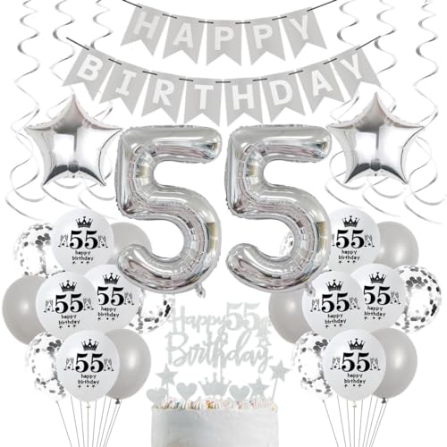 Crazy-M Silber 55. Geburtstag Deko Set: Luftballons, Happy Birthday Banner, Happy 55th Birthday Tortendeko, Hängedeko, Konfetti Luftballons, Ballons Bänder Crazy-M Silber 55. Geburtstag Deko Set: Luftballons, Happy Birthday Banner, Happy 55th Birthday Tortendeko, Hängedeko, Konfetti Luftballons, Ballons Bänder von Crazy-M