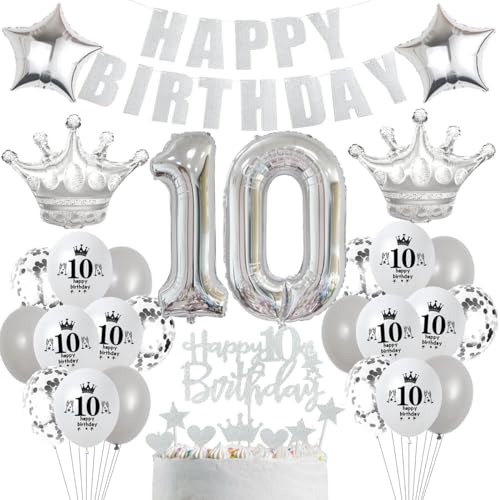 Crazy-M Silber Deko 10. Geburtstag: 63-teiliges Ballon-Set für Jungen & Mädchen - Silberne Luftballons, Tortendeko, Banner & mehr für den 10. Geburtstag Crazy-M Silber Deko 10. Geburtstag: 63-teiliges Ballon-Set für Jungen & Mädchen - Silberne Luftballons, Tortendeko, Banner & mehr für den 10. Geburtstag von Crazy-M