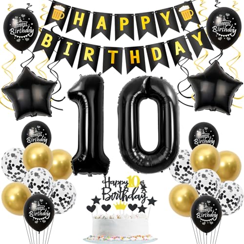 Deko 10. geburtstag junge mädchen luftballon 10 geburtstag mädchen deko geschenk für 10. geburtstag junge schwarz gold geburtstagsdeko 10 jahre mädchen ballon geburtstags tortendeko 10 junge von Crazy-M