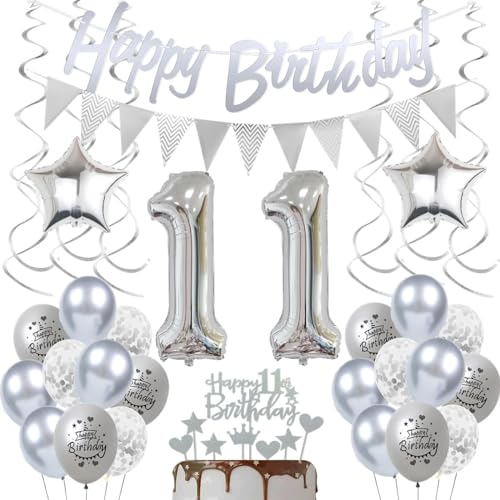 Deko 11. Geburtstag Silber - Luftballons und Dekoration für Jungen und Mädchen Deko 11. Geburtstag Silber - Luftballons und Dekoration für Jungen und Mädchen von Crazy-M