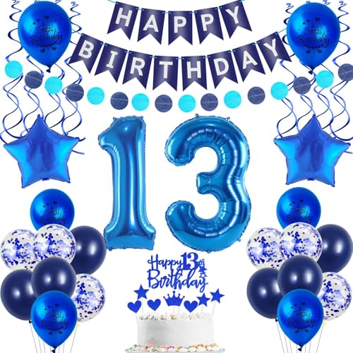 Deko 13. geburtstag Junge luftballon blau tortendeko 13 geburtstag Junge deko geschenk für 13. Geburtstag Junge blau Geburtstagsdeko 13 jahre Junge geburtstags deko ballon 13 Geburtstag Deko Junge von Crazy-M