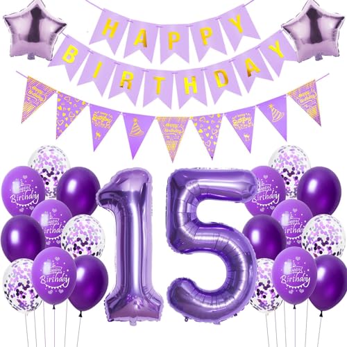 Deko 15. geburtstag mädchen lila luftballon 15 geburtstag mädchen deko geschenk für 15. geburtstag mädchen lila geburtstagsdeko 15 jahre mädchen violett ballon 15 geburtstag mädchen dekoration von Crazy-M