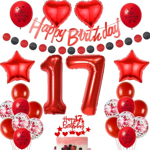 Deko für 17. Geburtstag Mädchen - Tortendeko, Geschenk, Ballon in Rot - Geburtstagsdeko für 17 Jahre von Crazy-M