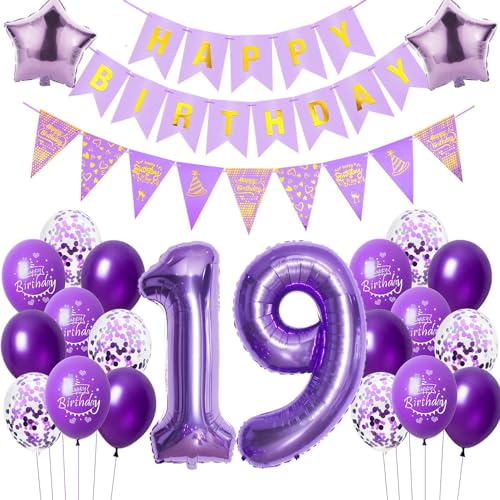Deko 19. geburtstag mädchen lila luftballon 19 geburtstag mädchen deko geschenk für 19. geburtstag mädchen lila geburtstagsdeko 19 jahre mädchen violett ballon 19 geburtstag mädchen dekoration von Crazy-M