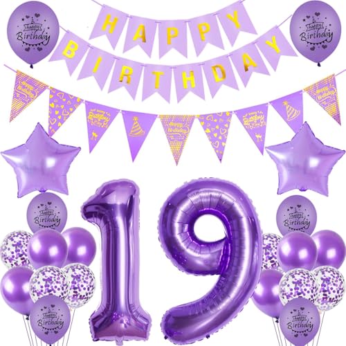 Deko 19. geburtstag mädchen lila luftballon 19 geburtstag mädchen deko geschenk für 19. geburtstag mädchen lila geburtstagsdeko 19 jahre mädchen violett ballon 19 geburtstag mädchen dekoration von Crazy-M