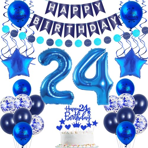 Deko 24. Geburtstag Mann - Luftballon Blau Tortendeko Geschenk für Männer - Geburtstagsdeko 24 Jahre Ballon Deko 24. Geburtstag Mann - Luftballon Blau Tortendeko Geschenk für Männer - Geburtstagsdeko 24 Jahre Ballon von Crazy-M