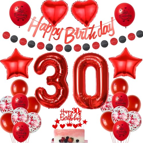Deko 30. Geburtstag Frauen Tortendeko - Geschenk für Frau Rot - Geburtstagsdeko 30 Jahre - Ballon von Crazy-M