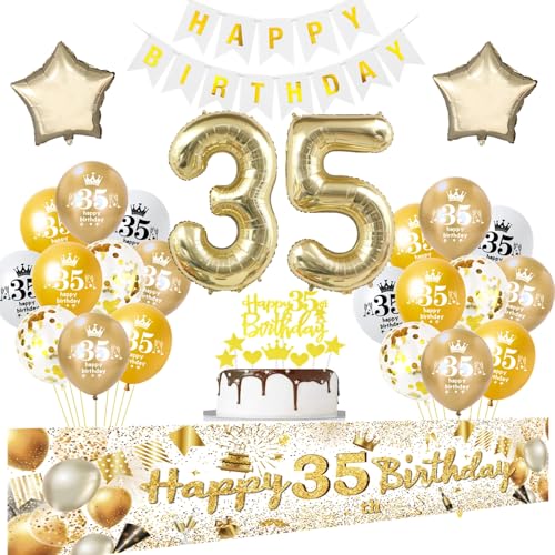 Deko 35. Geburtstag Mann Frau, Banner 35 Geburtstag Girlande weiß gold, Luftballons 35 Geburtstag Frau Männer, Geburtstagsdeko 35 Jahre Frauen ballon,Tortendeko 35. Geburtstag Party Dekoration Deko 35. Geburtstag Mann Frau, Banner 35 Geburtstag Girlande weiß gold, Luftballons 35 Geburtstag Frau Männer, Geburtstagsdeko 35 Jahre Frauen ballon,Tortendeko 35. Geburtstag Party Dekoration von Crazy-M