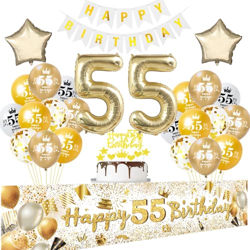 Deko 55. Geburtstag Mann Frau, Banner 55 Geburtstag Girlande weiß gold, Luftballons 55 Geburtstag Frau Männer, Geburtstagsdeko 55 Jahre Frauen ballon,Tortendeko 55. Geburtstag Party Dekoration Deko 55. Geburtstag Mann Frau, Banner 55 Geburtstag Girlande weiß gold, Luftballons 55 Geburtstag Frau Männer, Geburtstagsdeko 55 Jahre Frauen ballon,Tortendeko 55. Geburtstag Party Dekoration von Crazy-M