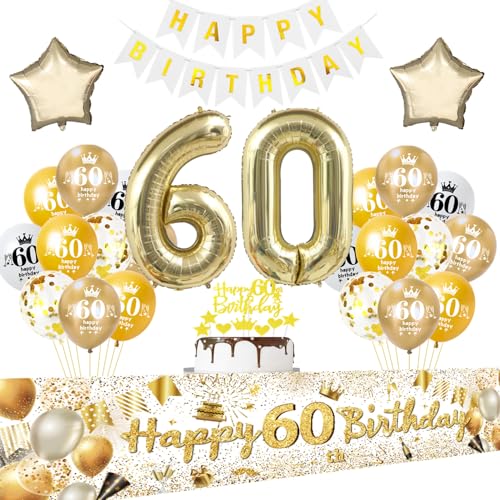 Deko 60. Geburtstag Mann Frau, Banner 60 Geburtstag Girlande weiß gold, Luftballons 60 Geburtstag Frau Männer , Geburtstagsdeko 60 Jahre Frauen ballon ,Tortendeko 60. Geburtstag Party Dekoration Deko 60. Geburtstag Mann Frau, Banner 60 Geburtstag Girlande weiß gold, Luftballons 60 Geburtstag Frau Männer , Geburtstagsdeko 60 Jahre Frauen ballon ,Tortendeko 60. Geburtstag Party Dekoration von Crazy-M