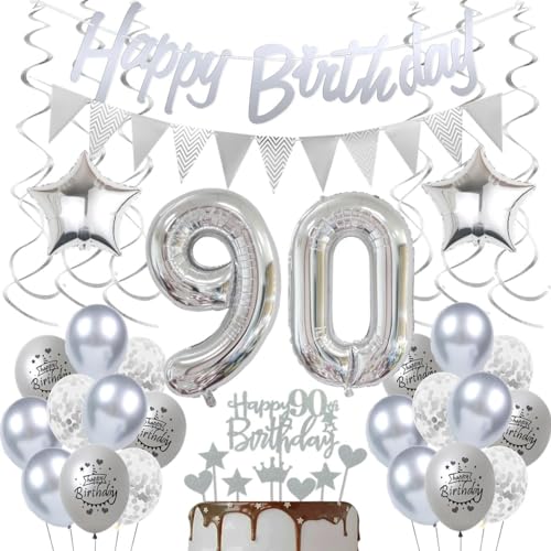 Deko 90. Geburtstag Silber - Luftballons und Dekoration für Mann und Frau - 90 Jahre Feier Set von Crazy-M