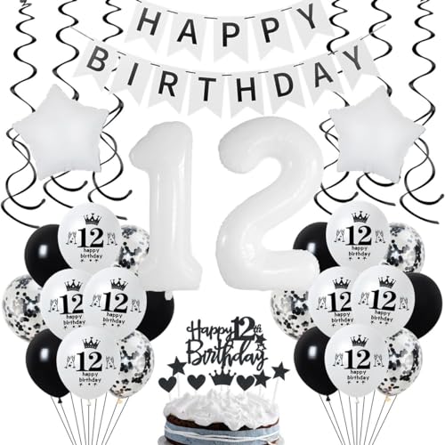 Geburtstagsdeko 12. Weiß Deko, Geburtstags 12. Weiß Schwarz Mädchen Junge, Luftballon 12. Geburtstag Mädchen, Weiß Schwarz 12 Jahre Party Dekoration Junge, Schwarz Weiß 12. Geburtstag Party Deko Geburtstagsdeko 12. Weiß Deko, Geburtstags 12. Weiß Schwarz Mädchen Junge, Luftballon 12. Geburtstag Mädchen, Weiß Schwarz 12 Jahre Party Dekoration Junge, Schwarz Weiß 12. Geburtstag Party Deko von Crazy-M