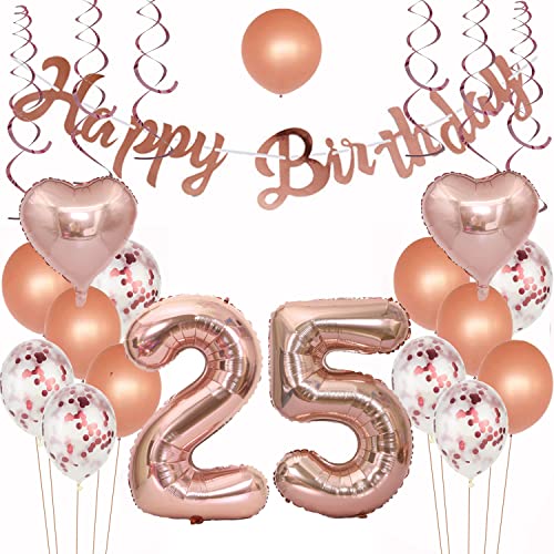 Geburtstagsdeko 25 Rosegold - Luftballons und Dekoration für 25. Geburtstag - Set für Mädchen und Frau von Crazy-M