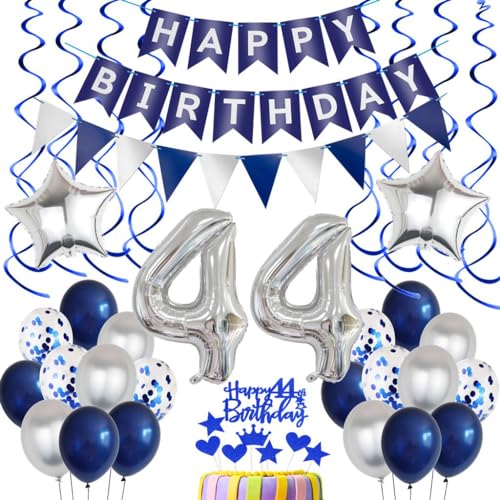 Geburtstagsdeko 44 Jahre Blau Silber - Luftballons und Deko für Männer - 44. Geburtstag Party Dekoration von Crazy-M