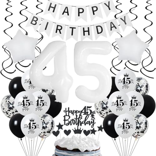 Geburtstagsdeko 45. Weiß Deko, Geburtstags 45. Weiß Schwarz Frau Mann, Luftballon 45. Geburtstag Frau, Weiß Schwarz 45 Jahre Party Dekoration Mann, Schwarz Weiß 45. Geburtstag Party Deko Geburtstagsdeko 45. Weiß Deko, Geburtstags 45. Weiß Schwarz Frau Mann, Luftballon 45. Geburtstag Frau, Weiß Schwarz 45 Jahre Party Dekoration Mann, Schwarz Weiß 45. Geburtstag Party Deko von Crazy-M