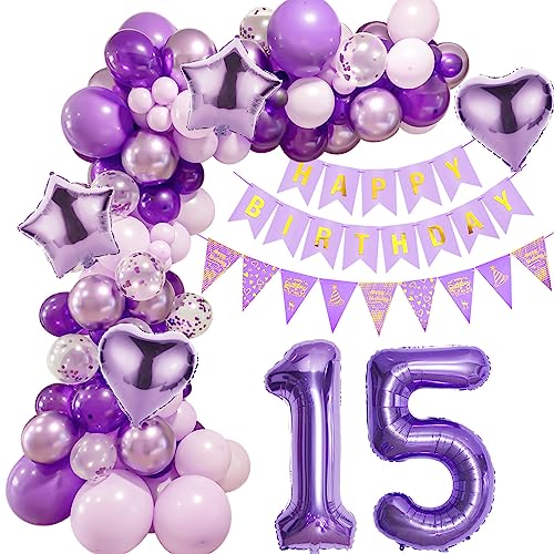 Lila 15 Geburtstag Deko Mädchen, Ballon Girlanden 15 Geburtstag Dekoration, Lila Geburtstagsdeko 15 Mädchen,Luftballons Girlande 15. Lila Deko,Mädchen 15. Geburtstag Dekorationen Violett von Crazy-M