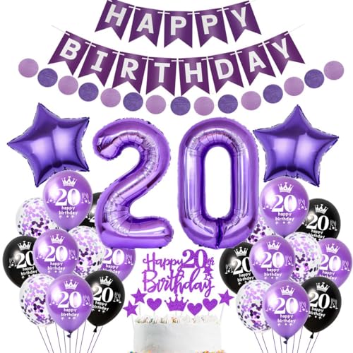 Lila 20 Jahre Party Dekoration - Geburtstagsdeko für Frauen Mit Luftballons, Tortendeko und Ballon in Lila und Schwarz Lila 20 Jahre Party Dekoration - Geburtstagsdeko für Frauen Mit Luftballons, Tortendeko und Ballon in Lila und Schwarz von Crazy-M