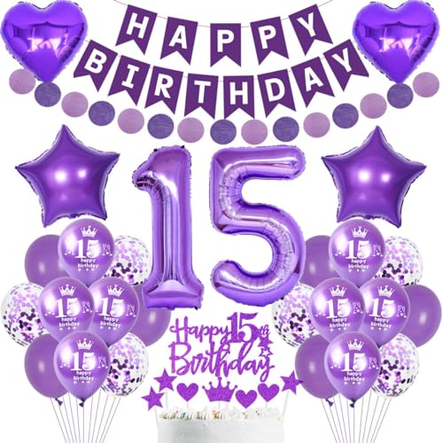 Lila Deko 15. Geburtstag Mädchen,15. Geburtstag Party Dekoration,Violett Geburtstagsdeko 15 Jahre,Luftballons 15. Geburtstag Dekoration Mädchen,Lila Tortendeko 15. Geburtstag,Violett 15. Ballon Lila Deko 15. Geburtstag Mädchen,15. Geburtstag Party Dekoration,Violett Geburtstagsdeko 15 Jahre,Luftballons 15. Geburtstag Dekoration Mädchen,Lila Tortendeko 15. Geburtstag,Violett 15. Ballon von Crazy-M
