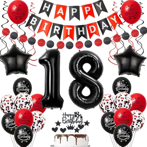 Luftballon 18 Geburtstag Mädchen Deko, 18 Jahre Mädchen Geburtstagsdeko Ballon, Schwarz rot Luftballon Deko 18.geburtstag mädchen dekoration Schwarz, rot Tortendeko 18 Geburtstag deko für mädchen Luftballon 18 Geburtstag Mädchen Deko, 18 Jahre Mädchen Geburtstagsdeko Ballon, Schwarz rot Luftballon Deko 18.geburtstag mädchen dekoration Schwarz, rot Tortendeko 18 Geburtstag deko für mädchen von Crazy-M