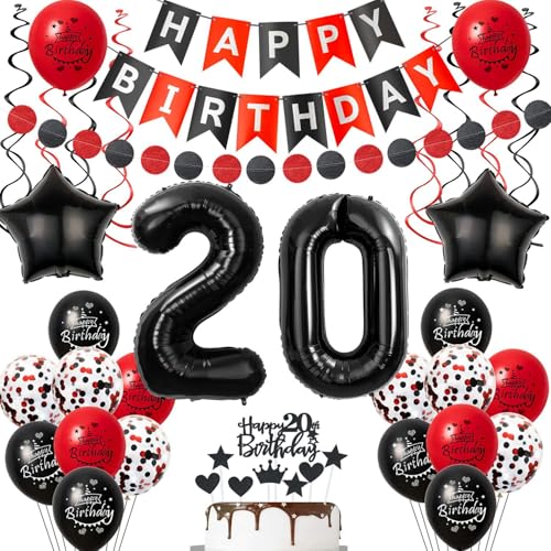 Luftballon 20 Geburtstag Frauen Deko, 20 Jahre Frauen Geburtstagsdeko Ballon, Schwarz rot Luftballon Deko 20.geburtstag Frauen dekoration Schwarz, rot Tortendeko 20 Geburtstag deko für Frau Luftballon 20 Geburtstag Frauen Deko, 20 Jahre Frauen Geburtstagsdeko Ballon, Schwarz rot Luftballon Deko 20.geburtstag Frauen dekoration Schwarz, rot Tortendeko 20 Geburtstag deko für Frau von Crazy-M
