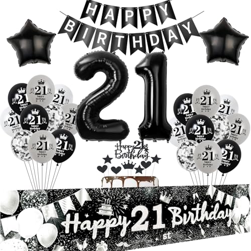 Luftballon 21 Geburtstag Dekoration Frau Mann, Tortendeko 21 Geburtstag Girlande Banner Schwarz Silber,Deko 21. Geburtstag Frau Mann,Geburtstagsdeko 21 Jahre Mann ballon 21 Geburtstag Frau deko Luftballon 21 Geburtstag Dekoration Frau Mann, Tortendeko 21 Geburtstag Girlande Banner Schwarz Silber,Deko 21. Geburtstag Frau Mann,Geburtstagsdeko 21 Jahre Mann ballon 21 Geburtstag Frau deko von Crazy-M