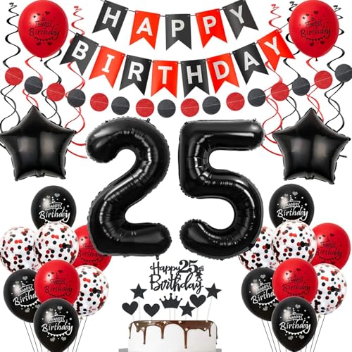 Luftballon 25 Geburtstag Frauen Deko, 25 Jahre Frauen Geburtstagsdeko Ballon, Schwarz rot Luftballon Deko 25.geburtstag Frauen dekoration Schwarz, rot Tortendeko 25 Geburtstag deko für Frau Luftballon 25 Geburtstag Frauen Deko, 25 Jahre Frauen Geburtstagsdeko Ballon, Schwarz rot Luftballon Deko 25.geburtstag Frauen dekoration Schwarz, rot Tortendeko 25 Geburtstag deko für Frau von Crazy-M