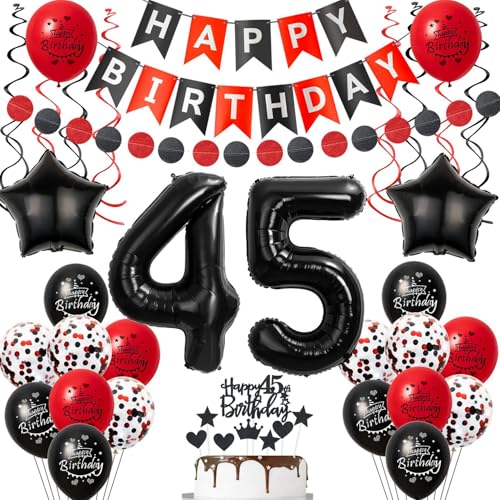 Luftballon 45 Geburtstag Frauen Deko, 45 Jahre Frauen Geburtstagsdeko Ballon, Schwarz rot Luftballon Deko 45.geburtstag Frauen dekoration Schwarz, rot Tortendeko 45 Geburtstag deko für Frau Luftballon 45 Geburtstag Frauen Deko, 45 Jahre Frauen Geburtstagsdeko Ballon, Schwarz rot Luftballon Deko 45.geburtstag Frauen dekoration Schwarz, rot Tortendeko 45 Geburtstag deko für Frau von Crazy-M