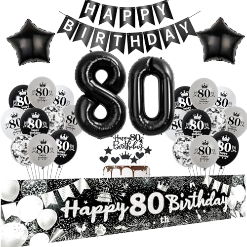 Luftballon 80 Geburtstag Dekoration Frau Mann, Tortendeko 80 Geburtstag Girlande Banner Schwarz Silber,Deko 80. Geburtstag Frau Mann,Geburtstagsdeko 80 Jahre Mann ballon 80 Geburtstag Frau deko Luftballon 80 Geburtstag Dekoration Frau Mann, Tortendeko 80 Geburtstag Girlande Banner Schwarz Silber,Deko 80. Geburtstag Frau Mann,Geburtstagsdeko 80 Jahre Mann ballon 80 Geburtstag Frau deko von Crazy-M
