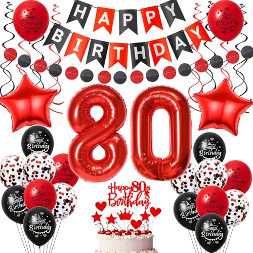 Luftballon 80. Geburtstag Deko für Frauen - Schwarz Rot Ballons, Tortendeko und Dekoration Luftballon 80. Geburtstag Deko für Frauen - Schwarz Rot Ballons, Tortendeko und Dekoration von Crazy-M