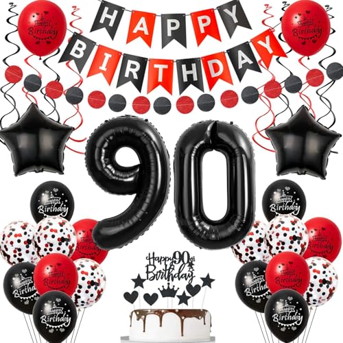 Luftballon 90 Geburtstag Frauen Deko, 90 Jahre Frauen Geburtstagsdeko Ballon, Schwarz rot Luftballon Deko 90.geburtstag Frauen dekoration Schwarz, rot Tortendeko 90 Geburtstag deko für Frau Luftballon 90 Geburtstag Frauen Deko, 90 Jahre Frauen Geburtstagsdeko Ballon, Schwarz rot Luftballon Deko 90.geburtstag Frauen dekoration Schwarz, rot Tortendeko 90 Geburtstag deko für Frau von Crazy-M