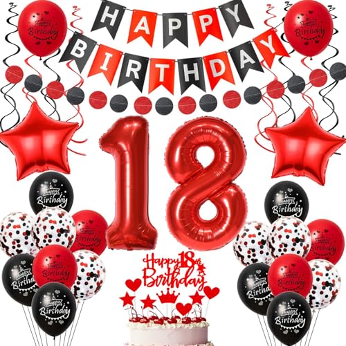 Luftballon Deko 18. Geburtstag Schwarz Rot - Mädchen Ballon Tortendeko mit 18 Stück Luftballon Deko 18. Geburtstag Schwarz Rot - Mädchen Ballon Tortendeko mit 18 Stück von Crazy-M