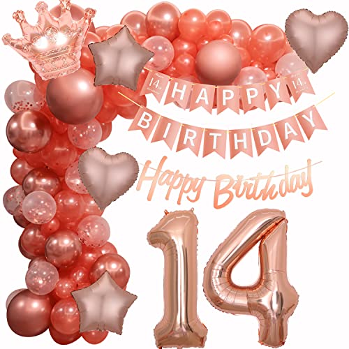 Luftballon Girlande 14. Geburtstag Mädchen, 14. Ballon Girlande Rosegold, 14 Geburtstag Deko, Mädchen 14 Jahr Geburtstagdek,o Rosegold Deko 14. Geburtstag, 14 Jahr Ballon Party Dekoration von Crazy-M