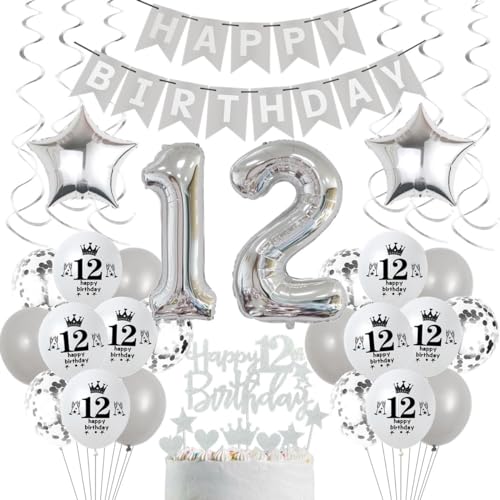 Luftballons 12. Geburtstag Grau Silber, 12 Geburtstag Deko Junge Mädchen, Silber Deko 12. Geburtstag Junge Mädchen, Ballons Silber für Jungen Party Deko,Silber Tortendeko 12 Geburtstag Party Luftballons 12. Geburtstag Grau Silber, 12 Geburtstag Deko Junge Mädchen, Silber Deko 12. Geburtstag Junge Mädchen, Ballons Silber für Jungen Party Deko,Silber Tortendeko 12 Geburtstag Party von Crazy-M