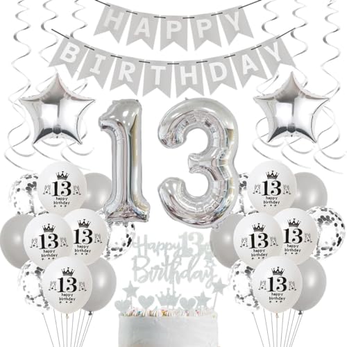 Luftballons 13. Geburtstag Grau Silber, 13 Geburtstag Deko Junge Mädchen, Silber Deko 13. Geburtstag Junge Mädchen, Ballons Silber für Jungen Party Deko,Silber Tortendeko 13 Geburtstag Party Luftballons 13. Geburtstag Grau Silber, 13 Geburtstag Deko Junge Mädchen, Silber Deko 13. Geburtstag Junge Mädchen, Ballons Silber für Jungen Party Deko,Silber Tortendeko 13 Geburtstag Party von Crazy-M