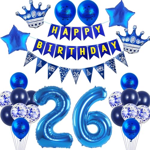 Luftballons 26 Geburtstag Dekoration Blau 26 Jahre Mann Geburtstagsdeko Ballon,Blau Happy Birthday Girlande Banner Folienballon 26 Geburtstag Party Deko für Männer ,deko 26. Mann Geburtstag deko Luftballons 26 Geburtstag Dekoration Blau 26 Jahre Mann Geburtstagsdeko Ballon,Blau Happy Birthday Girlande Banner Folienballon 26 Geburtstag Party Deko für Männer ,deko 26. Mann Geburtstag deko von Crazy-M