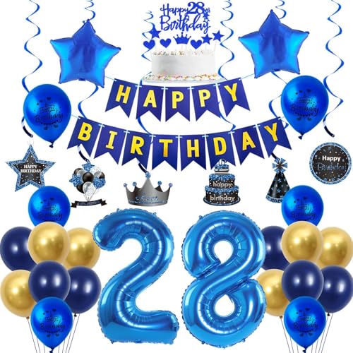Luftballons 28 Geburtstag Dekoration Blau Gold - Happy Birthday Girlande Banner Folienballon Party Deko für Männer - 28 Jahre Mann Geburtstagsdeko Luftballons 28 Geburtstag Dekoration Blau Gold - Happy Birthday Girlande Banner Folienballon Party Deko für Männer - 28 Jahre Mann Geburtstagsdeko von Crazy-M