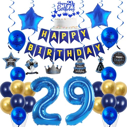 Luftballons 29. Geburtstag Dekoration Blau Gold für Männer - Happy Birthday Girlande Banner, Folienballon, Party Deko Set Luftballons 29. Geburtstag Dekoration Blau Gold für Männer - Happy Birthday Girlande Banner, Folienballon, Party Deko Set von Crazy-M
