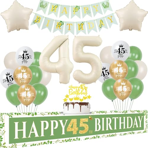 Luftballons 45 Geburtstag Deko Frau Mann,Girlande 45 Geburtstag Banner Weiß Grün Gold Luftballons 45 Geburtstag Deko Frau Mann,Girlande 45 Geburtstag Banner Weiß Grün Gold von Crazy-M