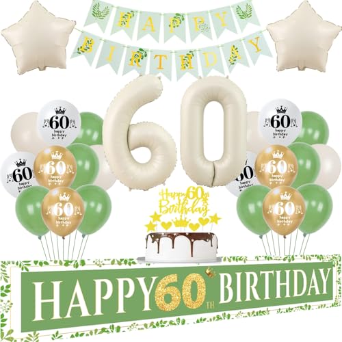 Luftballons 60 Geburtstag Deko Frau Mann,Girlande 60 Geburtstag Banner Weiß Grün Gold Luftballons 60 Geburtstag Deko Frau Mann,Girlande 60 Geburtstag Banner Weiß Grün Gold von Crazy-M