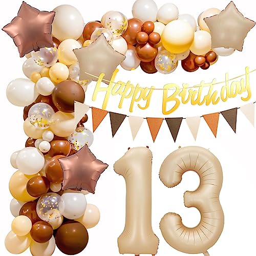 Retro 13 Geburtstag Deko,Geburtstagsdeko 13. Ballon Girlande, 13. Luftballons Retro Braun Deko,Deko 13. Geburtstag Luftballon Beige Girlande,13 Geburtstag Mädchen Junge Kaffee Ballon Arch von Crazy-M