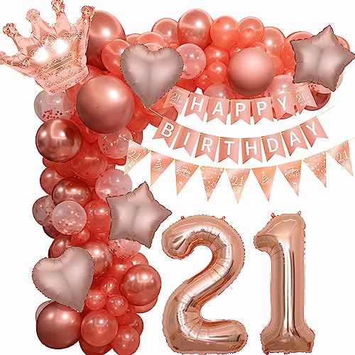Rosegold 21 Geburtstag Deko, 21. Geburtstag Ballon Girlande, Frauen 21. Rosegold Luftballon Girlande, 21 Jahr Geburtstagdeko,Luftballon Girlande Roségold 21. Frauen Geburtstag Dekoration von Crazy-M