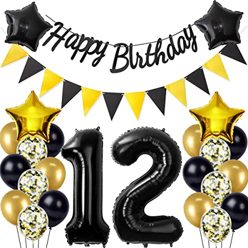 Schwarz/Gold luftballons 12.geburtstag deko für jungen mädchen,geburtstagsdeko 12 jahre junge mann,folienballon 12 jahre geburtstag dekoration happy birthday banner für 12 geburtstag junge deko(12) Schwarz/Gold luftballons 12.geburtstag deko für jungen mädchen,geburtstagsdeko 12 jahre junge mann,folienballon 12 jahre geburtstag dekoration happy birthday banner für 12 geburtstag junge deko(12) von Crazy-M