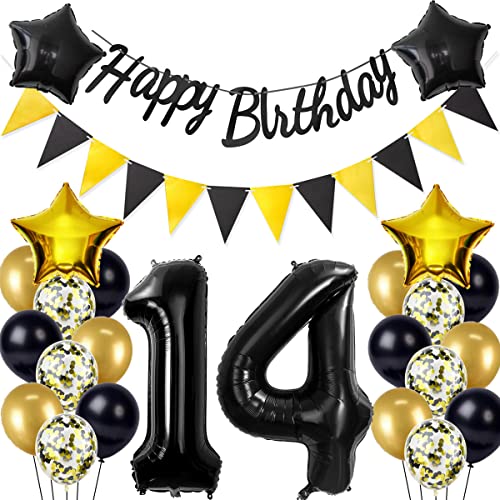 Schwarz/Gold luftballons 14.geburtstag deko für jungen mädchen,geburtstagsdeko 14 jahre junge mann,folienballon 14 jahre geburtstag dekoration happy birthday banner für 14 geburtstag junge deko(14) Schwarz/Gold luftballons 14.geburtstag deko für jungen mädchen,geburtstagsdeko 14 jahre junge mann,folienballon 14 jahre geburtstag dekoration happy birthday banner für 14 geburtstag junge deko(14) von Crazy-M