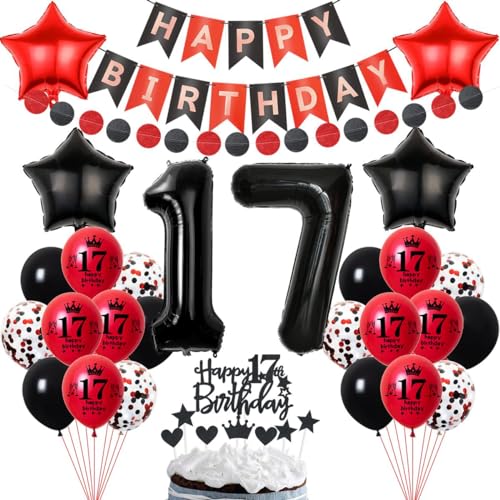 Schwarz Rot 17. Geburtstagsdeko - Ballon Deko für Mädchen und Jungen - Party Dekoration Mit Luftballons und Tortendeko Schwarz Rot 17. Geburtstagsdeko - Ballon Deko für Mädchen und Jungen - Party Dekoration Mit Luftballons und Tortendeko von Crazy-M