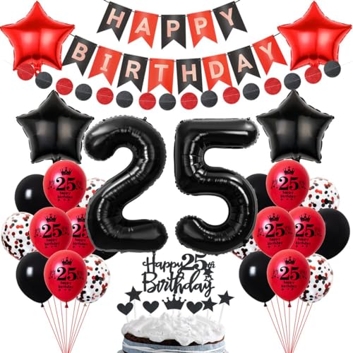 Schwarz Rot 25. Geburtstagsdeko - Ballon Deko für Frau und Mann, Party Dekoration, Luftballons und Tortendeko für 25 Jahre Feier Schwarz Rot 25. Geburtstagsdeko - Ballon Deko für Frau und Mann, Party Dekoration, Luftballons und Tortendeko für 25 Jahre Feier von Crazy-M