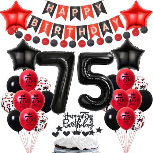 Schwarz Rot 75. Geburtstagsdeko - Ballon Deko für Frau Mann 75 Jahre Party - Luftballons und Tortendeko zum 75. Geburtstag Schwarz Rot 75. Geburtstagsdeko - Ballon Deko für Frau Mann 75 Jahre Party - Luftballons und Tortendeko zum 75. Geburtstag von Crazy-M