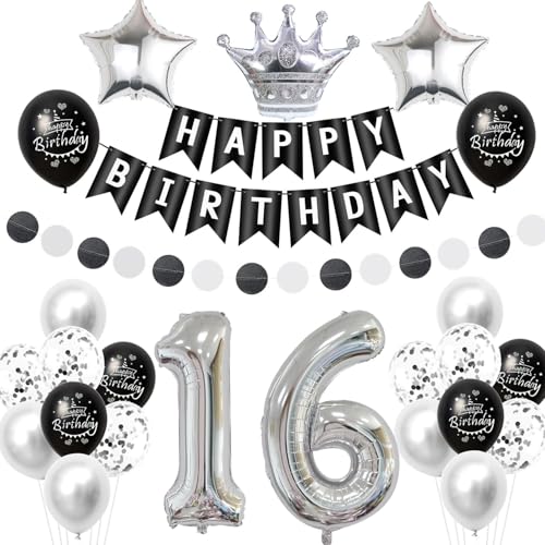 Schwarz silber luftballon 16 geburtstag deko mädchen junge, 16 jahre junge geburtstagsdeko 16 jahre mädchen ballon, Schwarz deko 16. geburtstag mädchen ballon 16 geburtstag junge dekoration silber Schwarz silber luftballon 16 geburtstag deko mädchen junge, 16 jahre junge geburtstagsdeko 16 jahre mädchen ballon, Schwarz deko 16. geburtstag mädchen ballon 16 geburtstag junge dekoration silber von Crazy-M